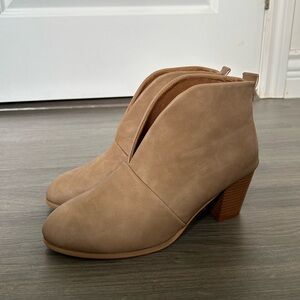 Good Condition Tan Beige Coloured Spring Ankle Booties with Front Cutout Detail